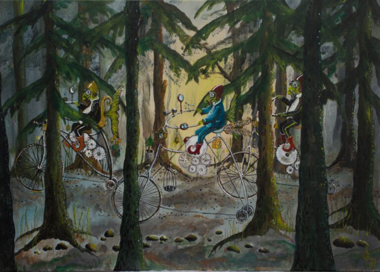 2F Konstruktüre der Mobilität. Acryl auf Leinwand. Aus der Reihe Fischgesellschaft