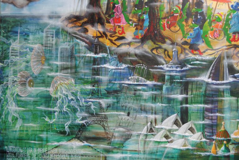 18F Ausschnitt aus Fischgesellschaft die Insel. Acryl auf Leinwand Aus der Reihe Fischgesellschaft